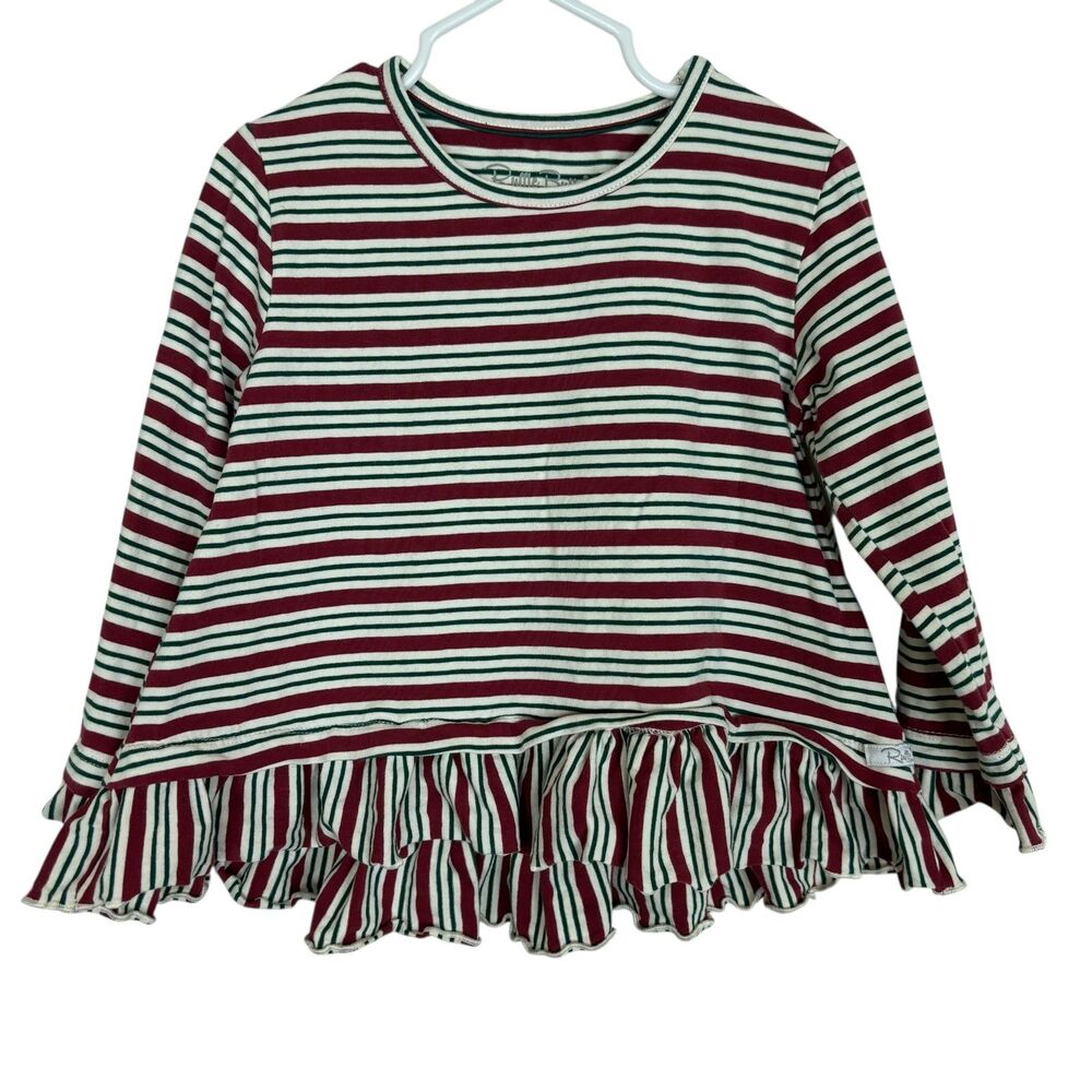 Ruffle Butts Long Sleeve Shirt Red Green White Striped Toddler 4T Girl
